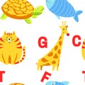 Alphabet animals and letters study material for children vector. Royalty Free Stock Photo