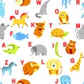 Alphabet animals and letters study material for children vector. U for unicorn, dog and hedgehog, mouse and cat, fish Royalty Free Stock Photo