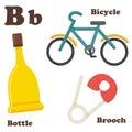 Alphabet B letter.Bottle,Bicycle,Brooch