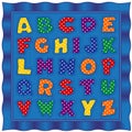 Alphabet Baby Quilt, Bright Polka Dot Letters, Blue Satin Border
