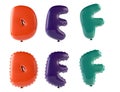 Alphabet Ballons letters D, E, F, 3d rendering, font colorful