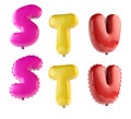 Alphabet Ballons letters S, T, U, 3d rendering, font colorful