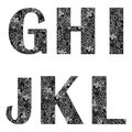 Alphabet-white-outline-black-background-G-H-I-J-K-L,-vector Royalty Free Stock Photo