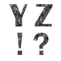 Alphabet-white-outline-black-background-Y-Z,-vector Royalty Free Stock Photo