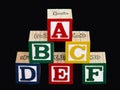 Alphabet Blocks (A-F) on Black Royalty Free Stock Photo