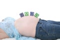 Alphabet Blocks Spell Baby Across Expecting Mom Belly