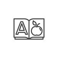 Alphabet book A page line icon