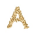 Alphabet bullet set letter A gold color, illustration 3D virtual design