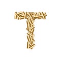 Alphabet bullet set letter T gold color, illustration 3D virtual design