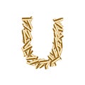 Alphabet bullet set letter U gold color, illustration 3D virtual design