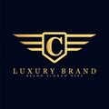 Alphabet capital logo creative design luxury concept with wings ornament silhouette