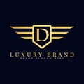 Alphabet capital logo creative design luxury concept with wings ornament silhouette