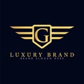 Alphabet capital logo creative design luxury concept with wings ornament silhouette