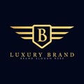 Alphabet capital logo creative design luxury concept with wings ornament silhouette