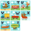 Alphabet card with transport and animals S to Z