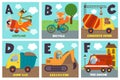 Alphabet card with transport and animals A to F Royalty Free Stock Photo