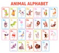 Alphabet cards. Funny animals letters educational children cards, kids learning through play, abc game, cute wildlife Royalty Free Stock Photo