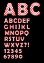 Alphabet in checked design, uppercase and letters in red and white design, numbers, question and exclamation mark Royalty Free Stock Photo