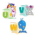 Alphabet Children Colored letter U V W