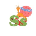 Alphabet for children, letter s, snail, vector illustration.