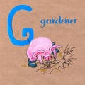 Alphabet for children with pig profession. Letter G. Gardener