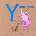 Alphabet for children with pig profession. Letter Y. Yardman