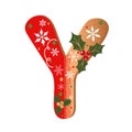 Letter Y cookie Alphabet with Christmas flowers and snowflakes. Illustration Cookie