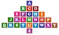 Alphabet. Colorful alphabet. Kids. The color alphabet is arranged in a pyramid shape with rectangular frames