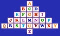 Alphabet. Colorful alphabet. Kids. The color alphabet is arranged in a pyramid shape with rectangular frames