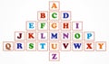 Alphabet. Colorful alphabet. Kids. The color alphabet is arranged in a pyramid shape with rectangular frames