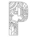 Alphabet coloring page. Capital letter. Vector illustration.