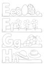 Alphabet coloring page - letters e, f, g h