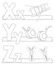Alphabet coloring page - letters x, y, z. Royalty Free Stock Photo