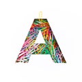 Alphabet of colourful rainbow paperclips. Letter A of English abc, paper clips, white cut sheet. Typeface of stationery Royalty Free Stock Photo