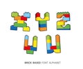 Alphabet created from playing bricks. Royalty Free Stock Photo