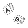 Alphabet cubes, blocks with letters A and B.