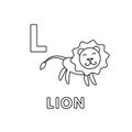 Vector Cute Cartoon Animals Alphabet. Lion Coloring Pages