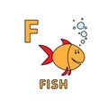 Vector Cute Cartoon Animals Alphabet. Fish Illustration