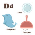 Alphabet D letter.Dish,Dolphins,Dustpan