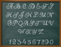Alphabet drawing with chalk on chalkboard background. Royalty Free Stock Photo