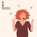 Alphabet Emotions concept. Female character furious and angry. Letter F - Furious Royalty Free Stock Photo