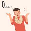 Alphabet Emotions concept. Male character outraged and infuriated. Letter O - outraged Royalty Free Stock Photo