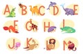 Alphabet with exotic animals, children abc vector illustration Royalty Free Stock Photo