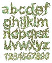 Alphabet and figures, green cartoon Royalty Free Stock Photo
