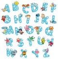 Alphabet with fish and bubbles. Royalty Free Stock Photo