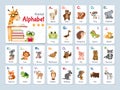 Alphabet flash cards with animals for learning letters Royalty Free Stock Photo