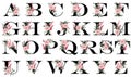 Alphabet with floral decoration. Capital letters with delicate spring flowers for postcards, text, congratulations, booklets,