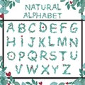 A alphabet or font with branches and leaves for spring and summer, a organic or natural vector stock illustration with unusual