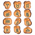 Astrology signs. Moon sign labels. Zodiac signs. Vedic chart symbols. Astrology sticker set. Celestial objects collection. Astro.