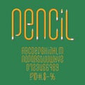 Alphabet font with numbers and symbols formed by yellow pencil. Vector pencil font on a school green board background Royalty Free Stock Photo